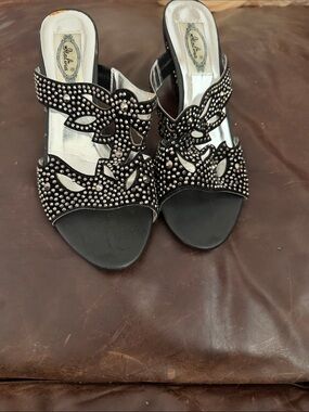Italina Black Studded Cutout Slip-On Mules size 7.5